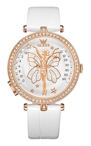 Relojes de cuarzo Olevs Leather Diamond Fashion, color de correa: blanco