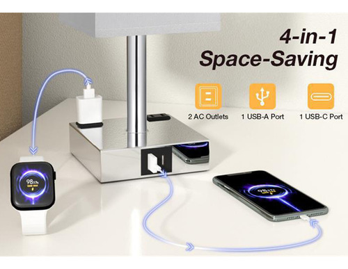Lâmpada De Cabeceira Com Usb, Controle, Led Regulável E Toma