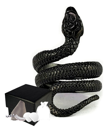 Combo Anillo Víbora Negro Acero Inoxidable Unisex Serpiente