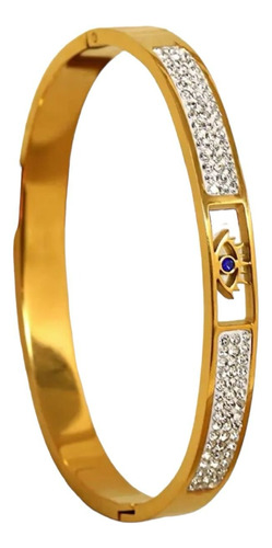 Bracelete Olho Grego Feminino Cravejado Banhado A Ouro 18k