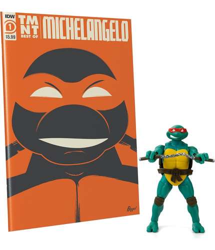 Tmnt Bst Axn Best Of Michelangelo Idw Comic Book & Fig Set