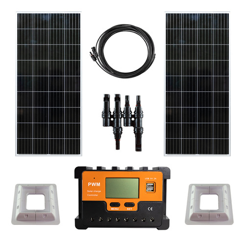 Kit Solar 2 Paneles 200wp 200watts C/u Reg 50a Soporte Cable