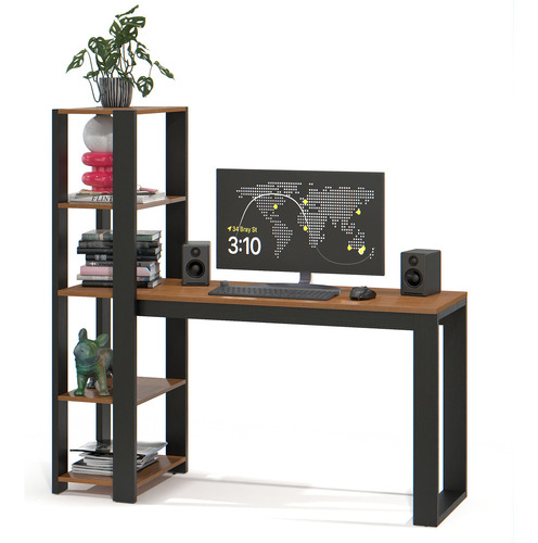 Mesa Escrivaninha Rofemar Moveis Para Trabalho E Escritório Com 5 Prateleiras Home Paris Cor Canela 1.21 m