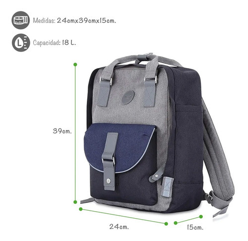 Imagen 2 de 8 de Mochila Himawari Retro 200 Urbana Impermeable Color Azul Oscuro Y Gris