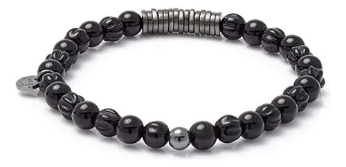 Pulsera De Piedras Preciosas De Ágata Negra Con Discos Clási