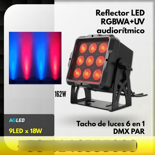 Reflector Led Rgb Tacho Luces Audioritmico 9led X18w Dmx Par