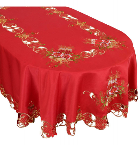 Grelucgo Mantel Bordado De Navidad Rojo (ovalado 60 X 84 Pul