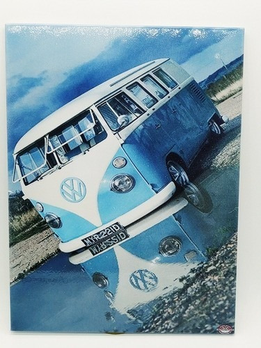 Placa Metal Kombi Azul 27x20cm Vintage Praia