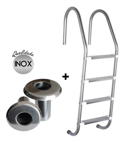 Escada Inox P/ Piscina 4 Degraus + Chumbadores Inox