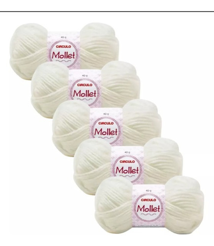 Fio Ideal Para Artesanato - Kit 5 Novelos Lã Mollet 40g Cor Branco