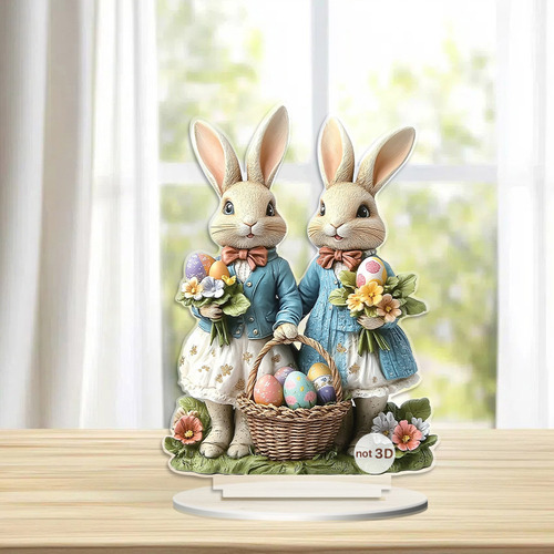 Adorno Acrílico Plano Con Forma De Conejito De Pascua Con Fo