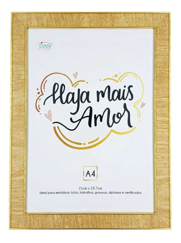 Porta Diploma Gravura Foto Moldura A4 Plástico Certificado Cor Dourado