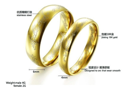 Imagen 2 de 5 de Anillos Lord Of The Ring Dorados - 974