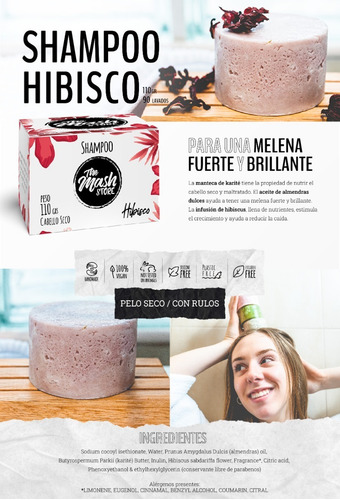 Imagen 2 de 10 de Shampoo Sólido Hibisco Para Cabello Seco 110grs
