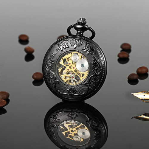 Reloj De Bolsillo Mecánico Dragón Fénix Negro Con Caja Regal Color