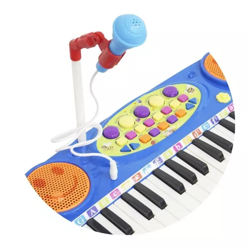 Brinquedo Instrumento Musical Piano/Teclado Infantil Com Banquinho E  Microfone 37 Teclas, 4 Ritmos E Volume Regulável BW151 4199