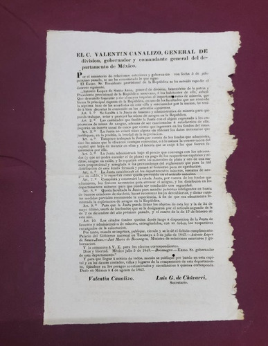 1843 Documento Antiguo Decreto Antonio Lopez Santa Anna