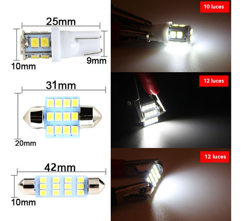 20pzs Focos Coche Luz Interior Led T10 31mm 42mm 6000k