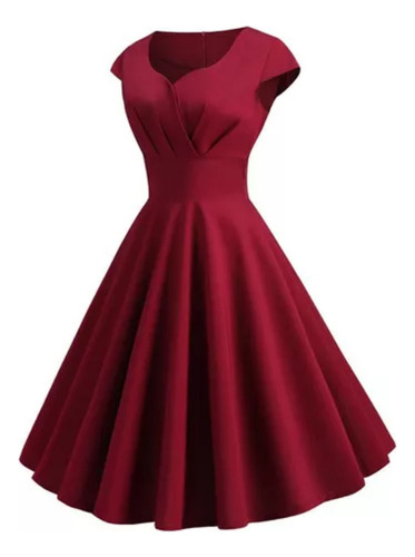 25, Vestido De Color Liso Con Cintura Retro De Moda Para
