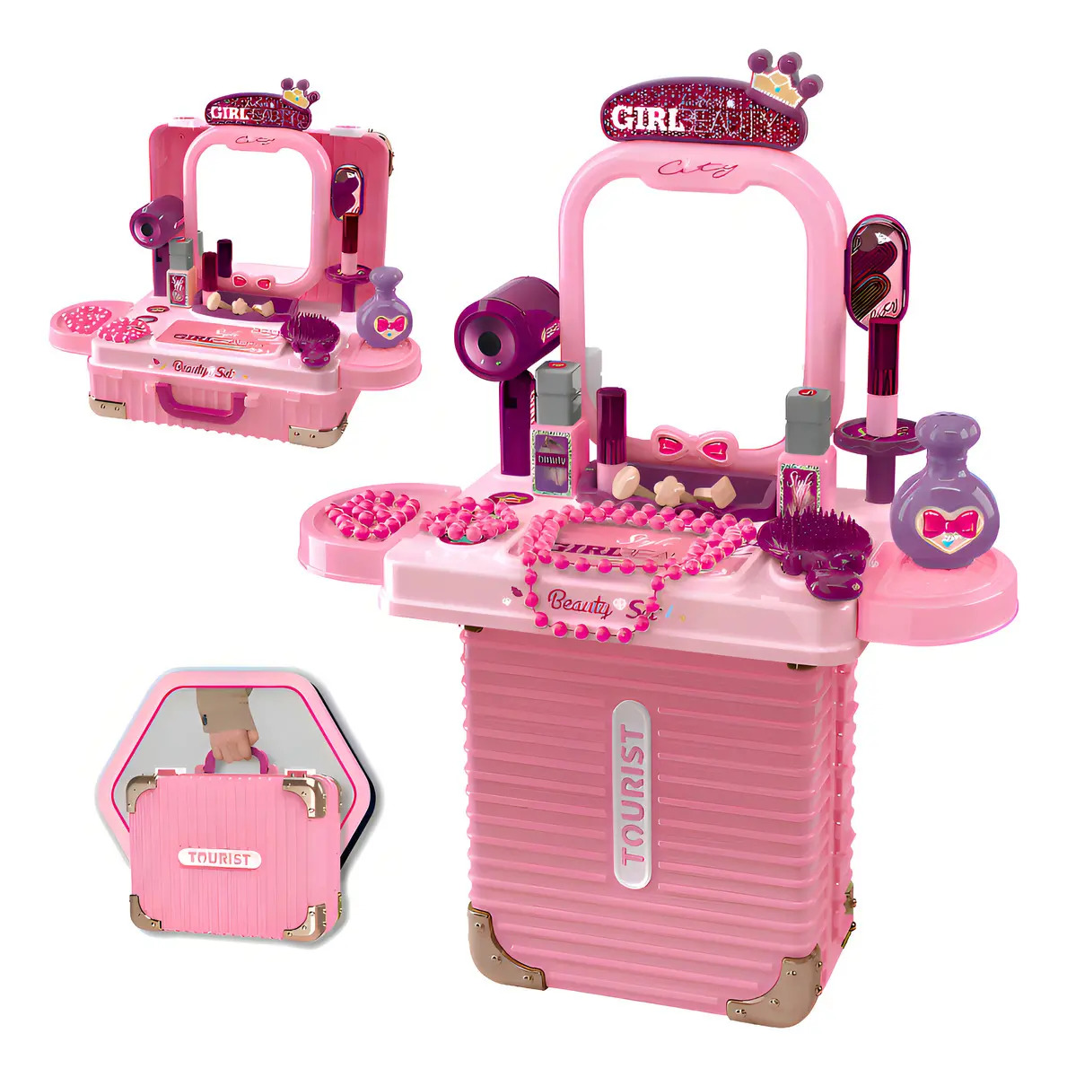 Bancada Penteadeira Infantil 3 Em 1 Maleta 21 Peça Maxi Toys