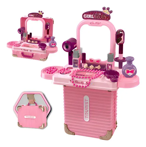 Bancada Penteadeira Infantil 3 Em 1 Maleta 21 Peça Maxi Toys