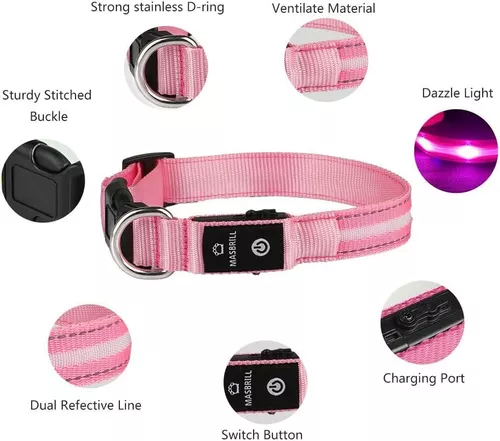 Masbrill - Collar para perro con luz LED, 100 % impermeable