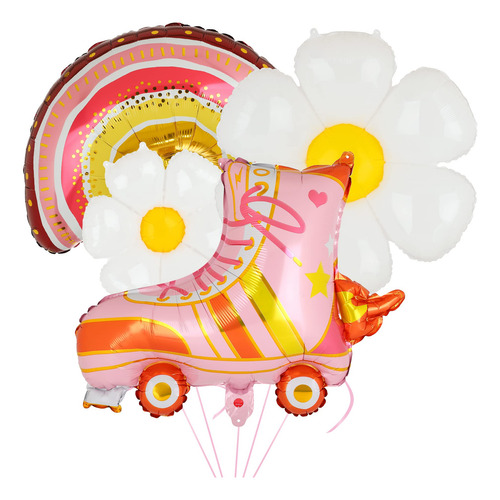 Globo Margarita Rosado Patin Bohemio Hoja Rodillo Arco Iris