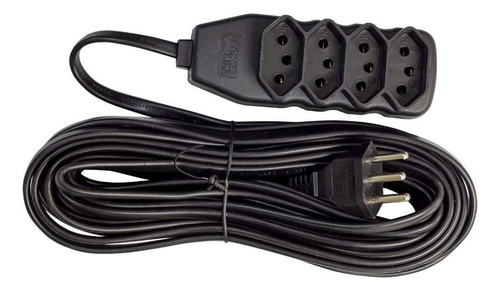 Extensão Tripolar 4 Tomadas 10a 1m Slim Preta - Force Line