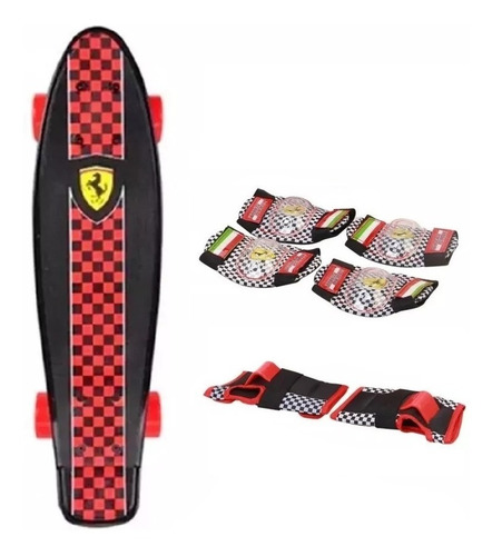 Skate Patineta Ferrari Set Proteccion Babymovil