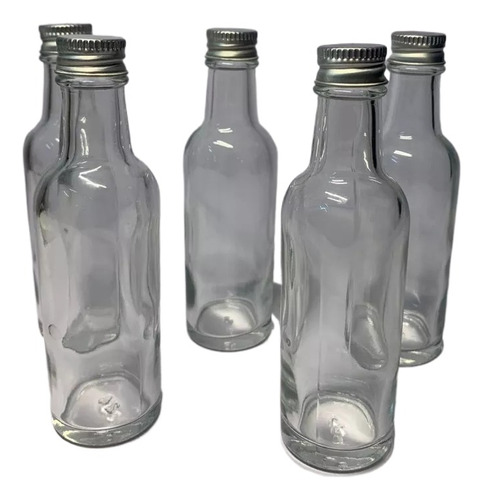 Botella Redonda 50 Ml Tequilera Tapa Aluminio (30pz) + Tapas