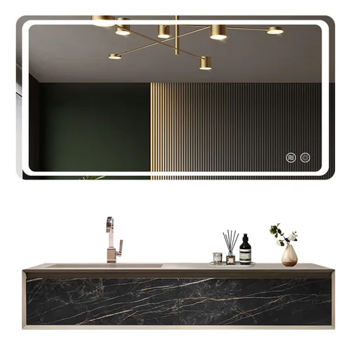 comprar Espejo Con Tricolor Luz Led Touch De Lujo Para Baño 80*60cm Marco Transparente luz blanca 6000K\u002F luz cálida 3000K\u002F luz neutra 4000K Función Desempañante
