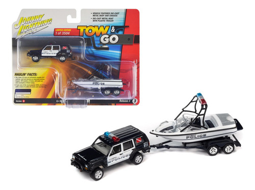 Johnny Lightning Jeep Cherokee Xj C/lancha Tow & Go R2 1/64 Color Negro