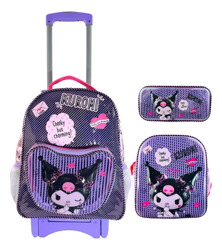 Mochila De Llantas Lonchera Y Lapicera Hello Kitty, Kuromi 3 Morado Kuromi