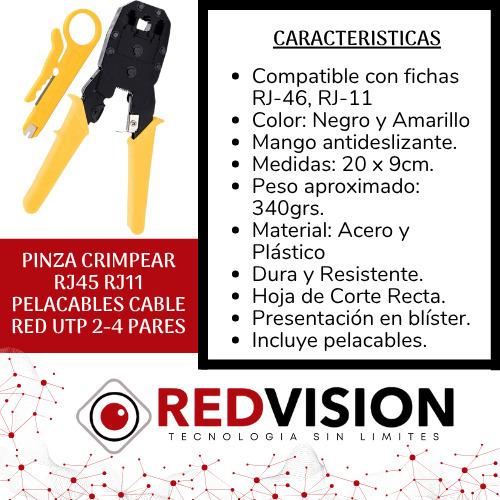 Pinza Crimpear Rj45 Rj11 Pelacables Cable Red Utp 2-4 Pares