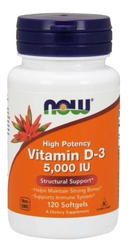 Vitamina D3 5000 UI Now Foods 120 cápsulas blandas importado de EE. UU.