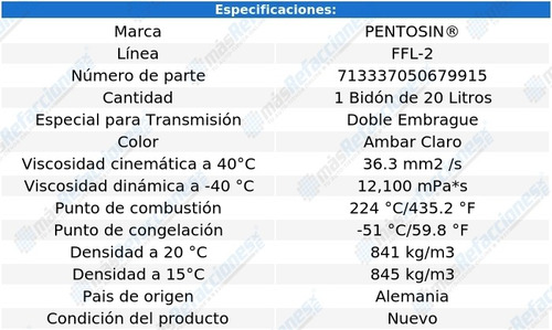 Aceite De Transmision Passat V6 3.6l 14-15 Ffl-2 20 Lts