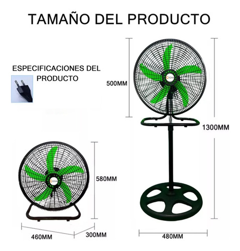 Waroom 3 Velocidades Altura Ajustable Ventilador 3 En 1 18 Pulgadas Pedestal 5 Aspas Verde