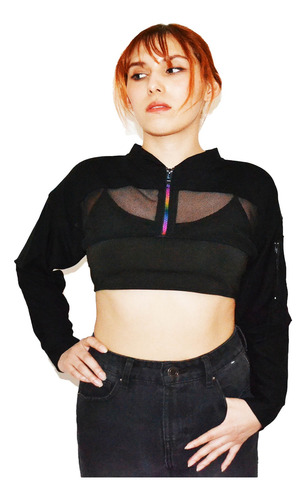 Sudadera Corta Capucha Y Cierre Para Mujer Baile Twerk Iris