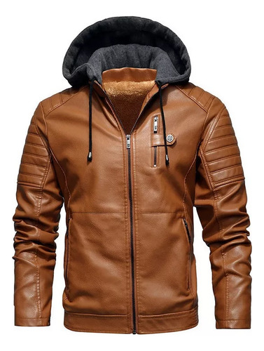 Chaqueta De Cuero Con Capucha Y Forro Polar Para Hombre Pareja