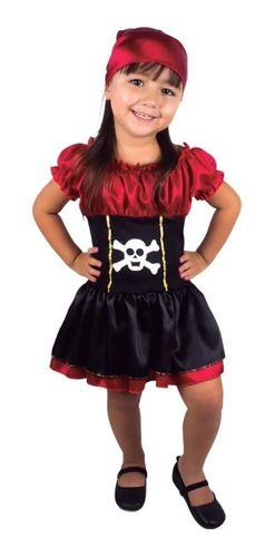 Fantasia Infantil Pirata Vestido + Bandana - 2 A 8 Anos