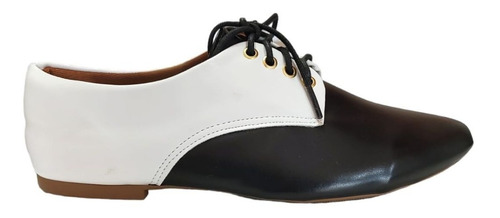 Sapato Feminino Preto E Branco Bico Fino Sapato Oxford