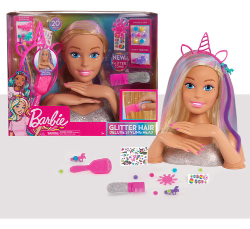 Barbie Deluxe 20 Piezas Glitter And Go Styling Pelo Rubio