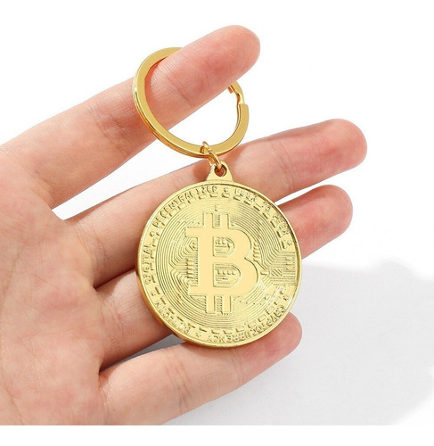 Llavero Bitcoin Moneda Dorado Metal Criptomoneda 