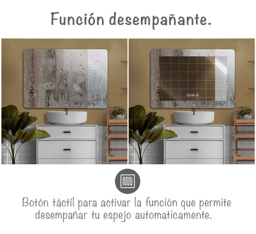 Imagen 3 de 10 de Espejo De Baño Digital Rectangular Smart Luz Led.