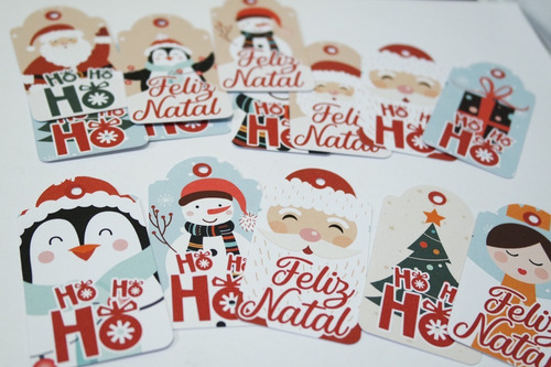 Imagem 3 de 6 de 25 Tag Cartão Para Presente Natal Papai Noel 7x4 Cm