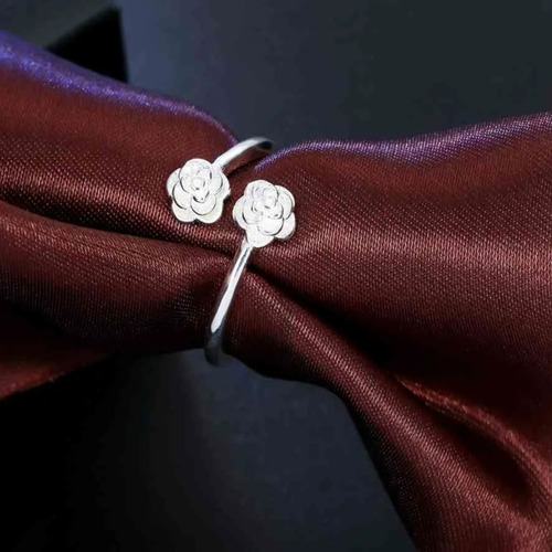 2 Anillos Ajustable Plata 925 Mujer Corazón Flor Regalo
