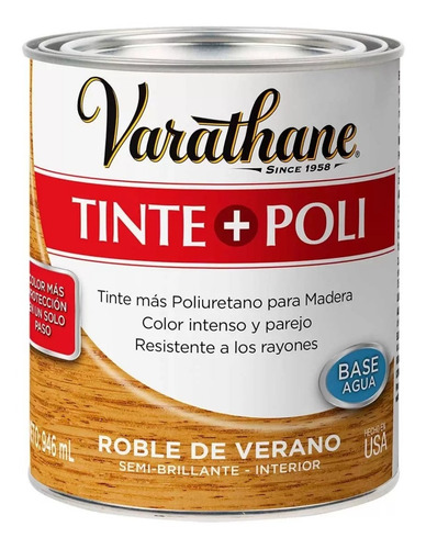 Tinte + Poli 2 En 1 Para Madera Varathane Roble Verano 1 Lt