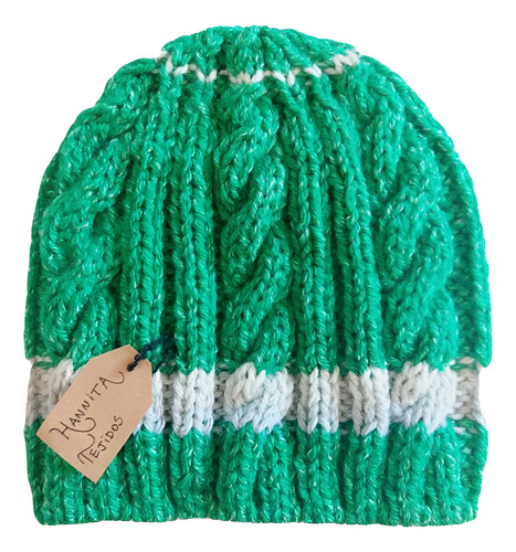 Gorro De Lana Tejido A Mano Artesanal Gv01 Único Adulto Verde Rayado