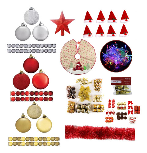 Kit 179 Enfeites Para Árvore De Natal Bolas Pisca Pisca 110v