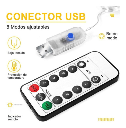 Imagen 5 de 10 de Cortinas Serie Luces Decorativas Led Usb 300led 3x3m 2piezas